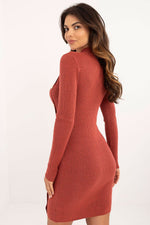 AT Knitted Half-Turtleneck Pencil Daydress with Decorative Buttons