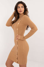 AT Knitted Half-Turtleneck Pencil Daydress with Decorative Buttons brown 2