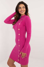 AT Knitted Half-Turtleneck Pencil Daydress with Decorative Buttons