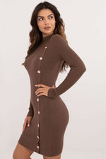 AT Knitted Half-Turtleneck Pencil Daydress with Decorative Buttons