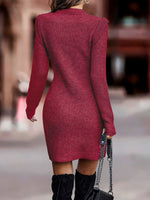 Autumn/Winter Solid Colour Round Neck Long Sleeve Sexy Sweater Dress