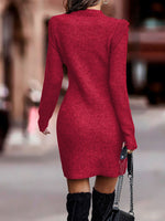 Autumn/Winter Solid Colour Round Neck Long Sleeve Sexy Sweater Dress Red