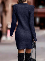 Autumn/Winter Solid Colour Round Neck Long Sleeve Sexy Sweater Dress