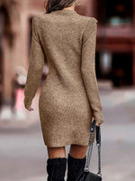 Autumn/Winter Solid Colour Round Neck Long Sleeve Sexy Sweater Dress