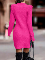 Autumn/Winter Solid Colour Round Neck Long Sleeve Sexy Sweater Dress Rose