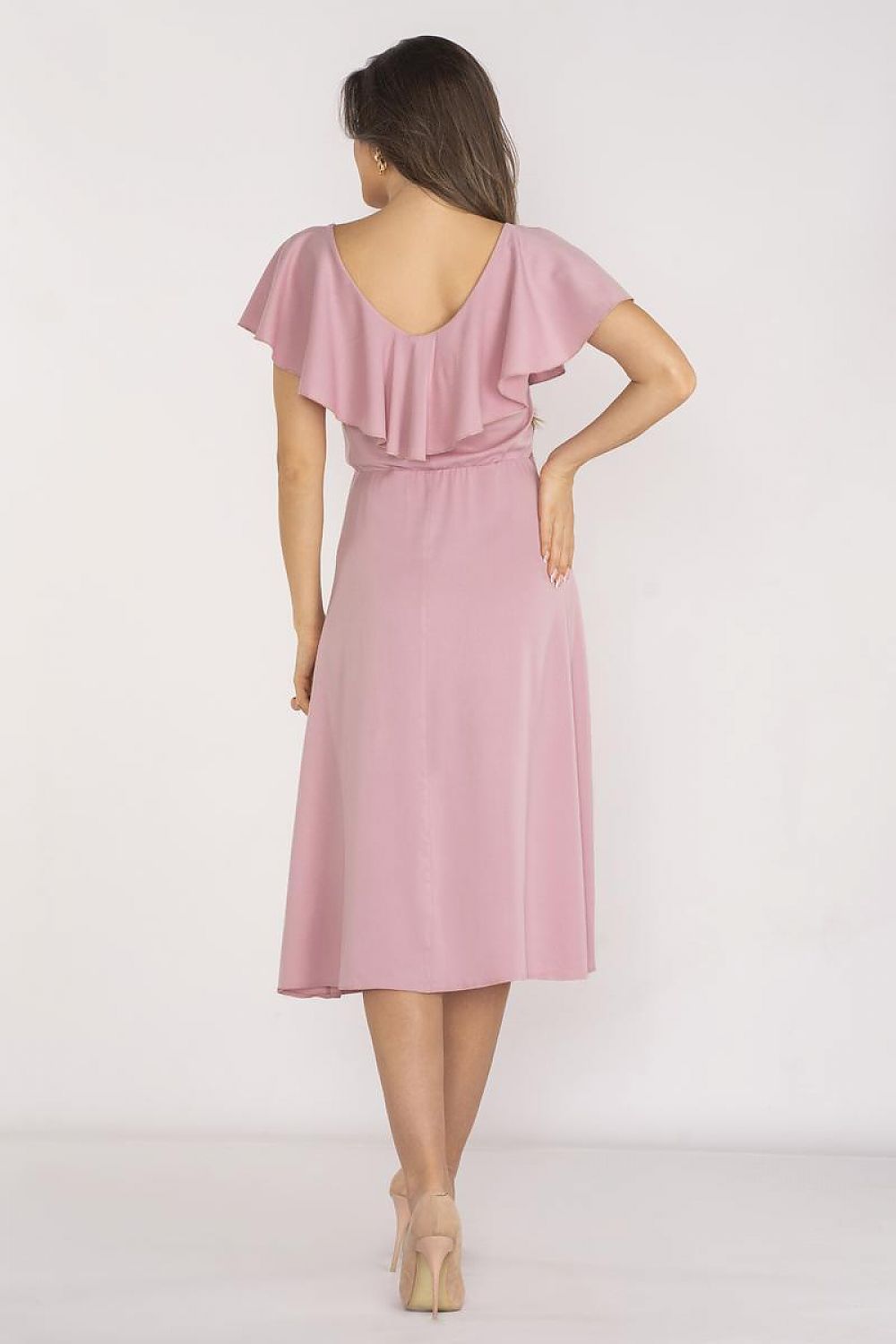 Awama Elegant Midi Daydress with Ruffled Neckline
