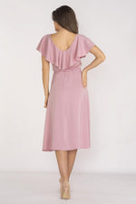 Awama Elegant Midi Daydress with Ruffled Neckline