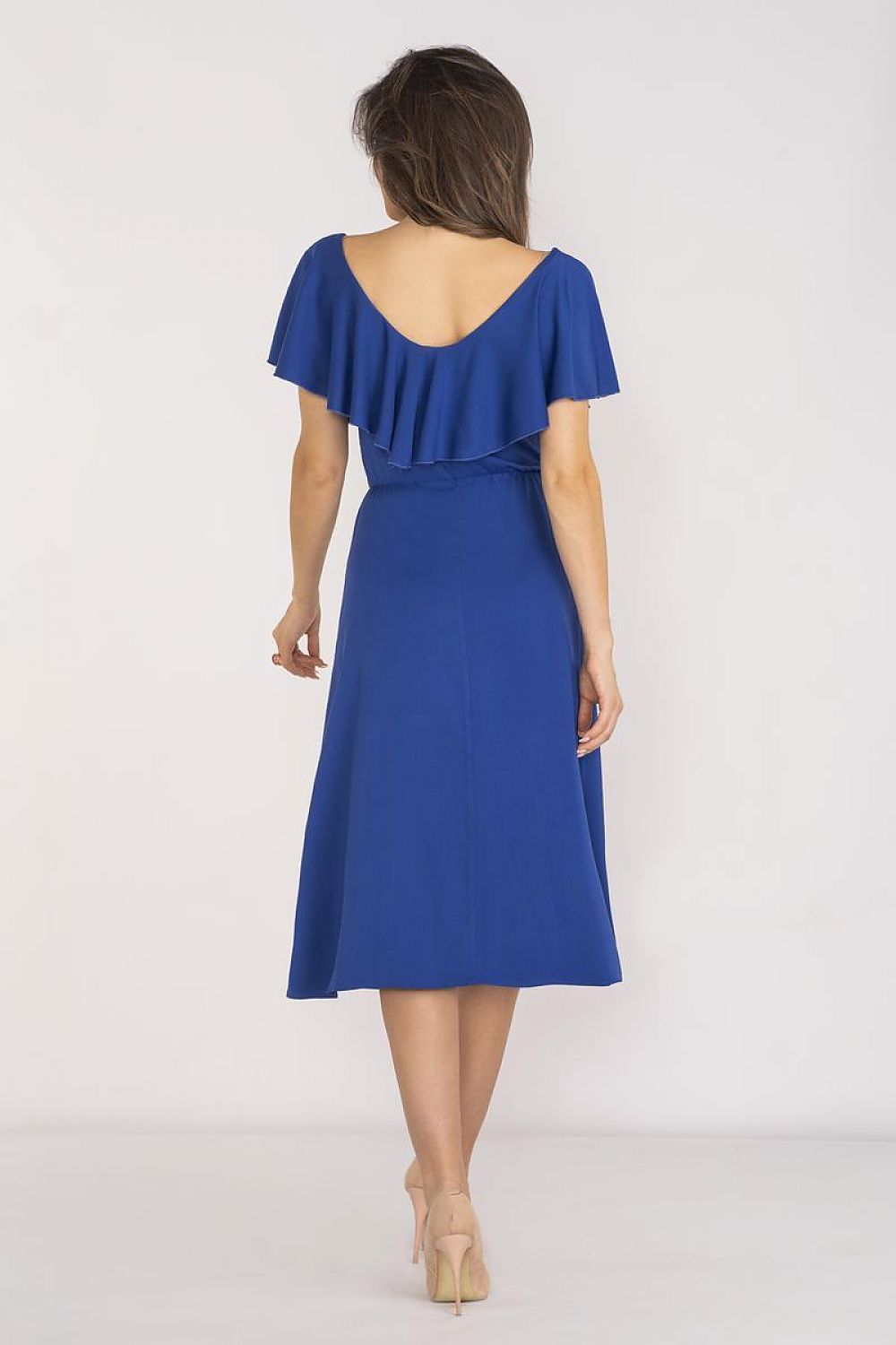 Awama Elegant Midi Daydress with Ruffled Neckline
