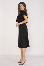 Awama Elegant Midi Daydress with Ruffled Neckline