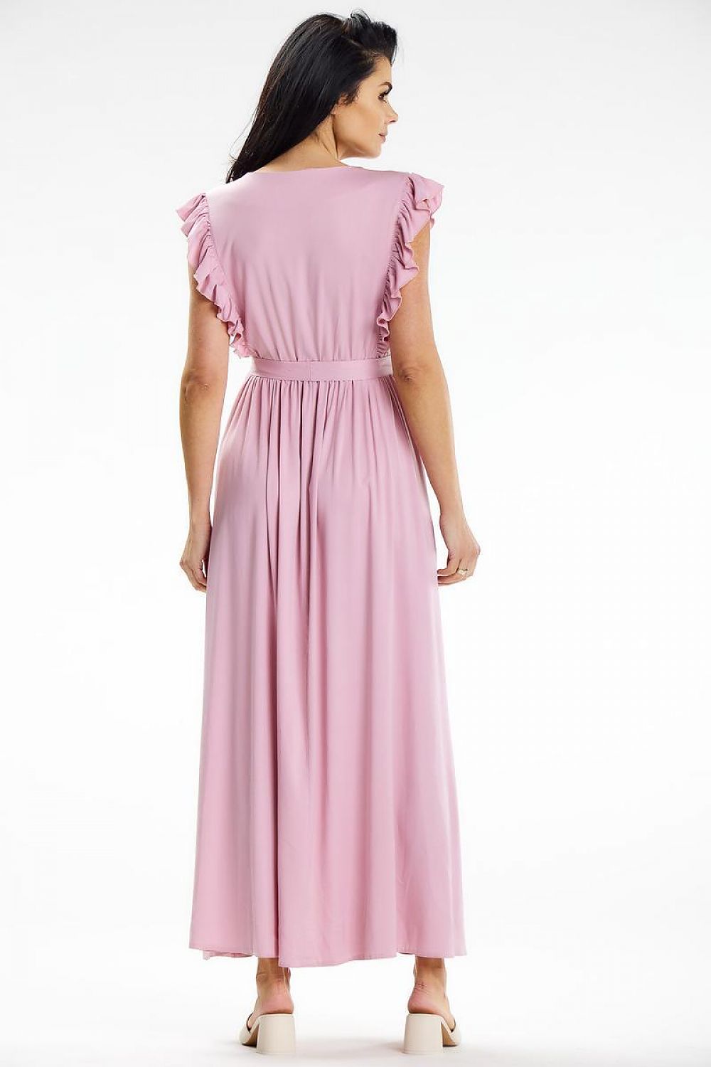 Awama Maxi Daydress with Envelope Neckline and Ruffled Shoulders