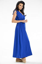 Awama Maxi Daydress with Envelope Neckline and Ruffled Shoulders