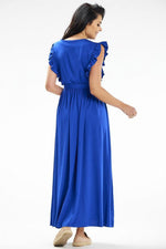Awama Maxi Daydress with Envelope Neckline and Ruffled Shoulders