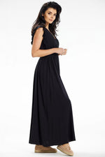 Awama Maxi Daydress with Envelope Neckline and Ruffled Shoulders