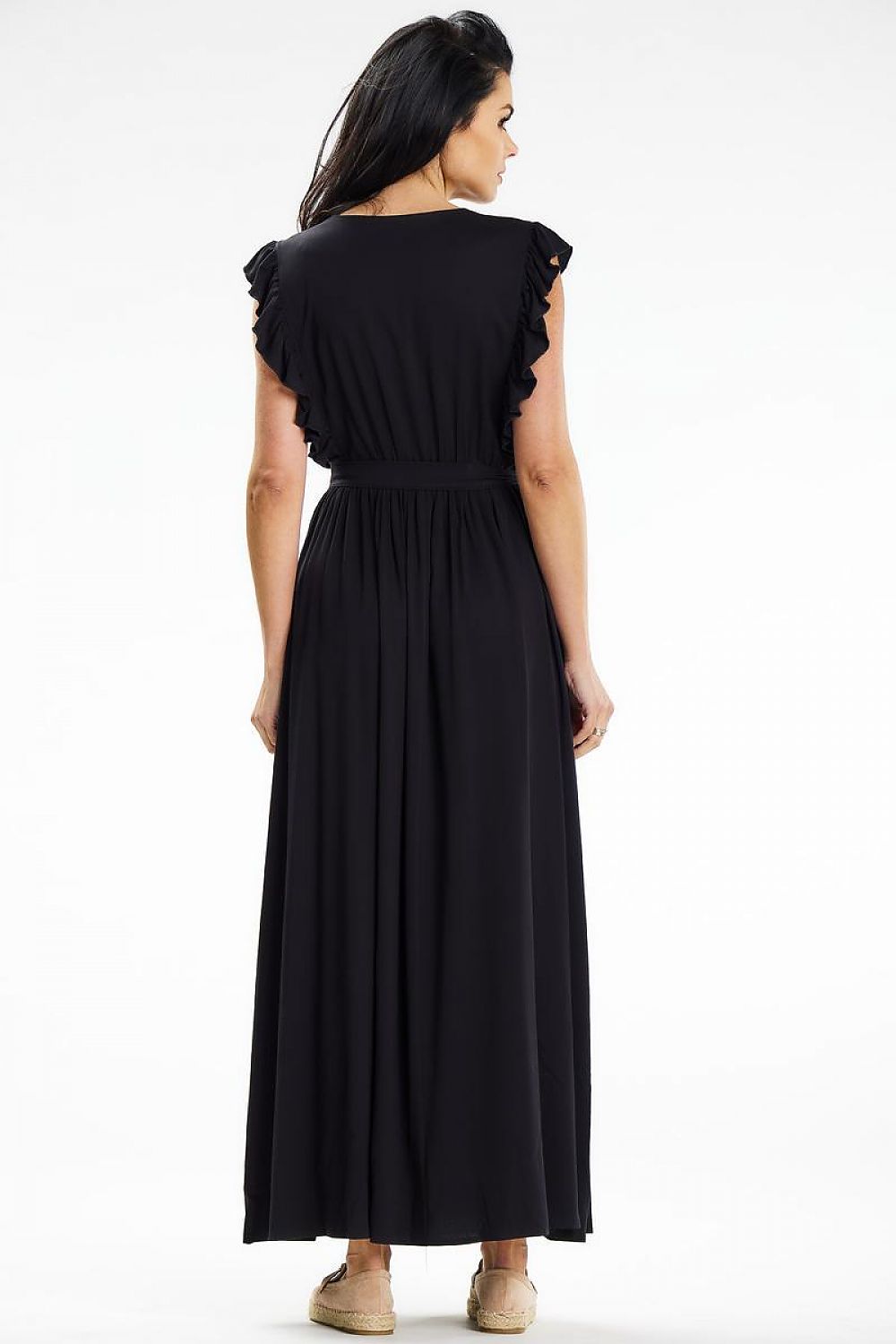 Awama Maxi Daydress with Envelope Neckline and Ruffled Shoulders