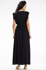 Awama Maxi Daydress with Envelope Neckline and Ruffled Shoulders
