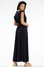Awama Maxi Daydress with Envelope Neckline and Ruffled Shoulders