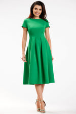 Awama Midi Day Dress with Boat Neckline green