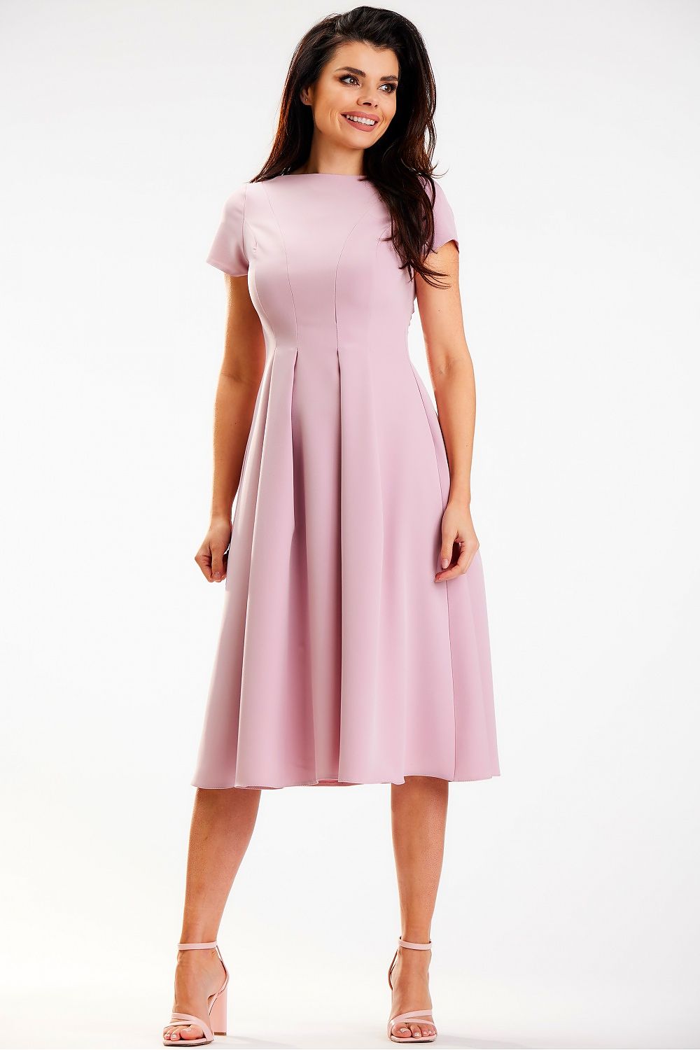 Awama Midi Day Dress with Boat Neckline pink