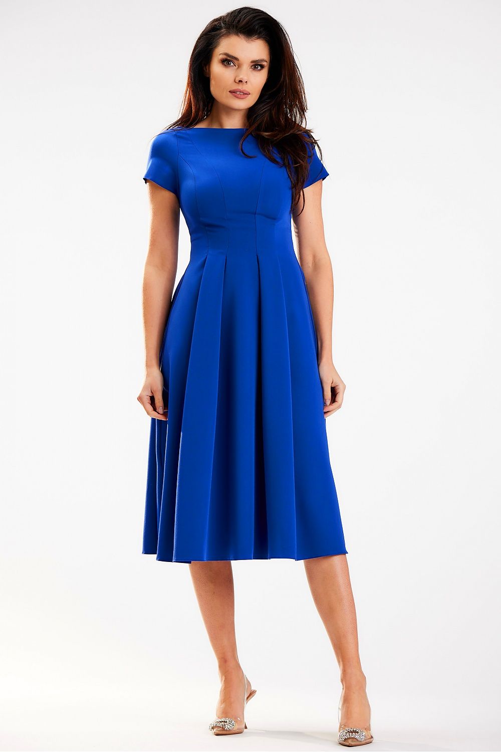 Awama Midi Day Dress with Boat Neckline blue