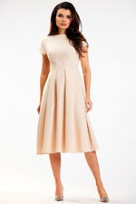 Awama Midi Day Dress with Boat Neckline beige