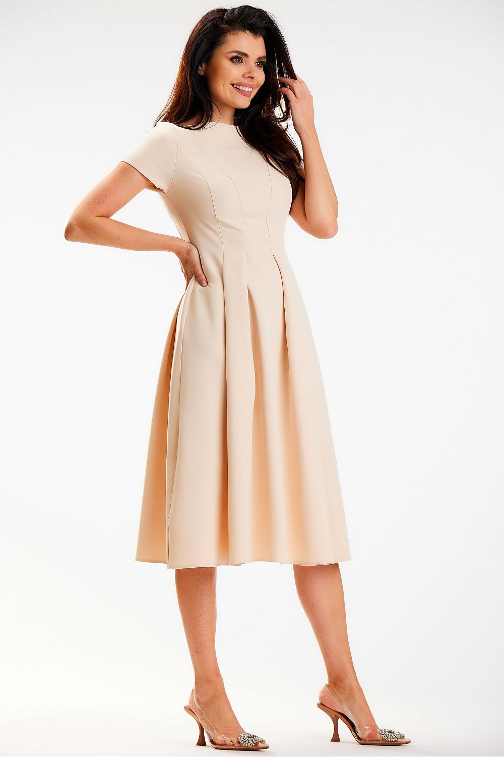 Awama Midi Day Dress with Boat Neckline