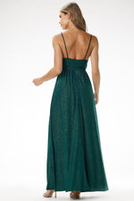Awama Velour Sequin Evening Maxi Dress with Delicate Straps