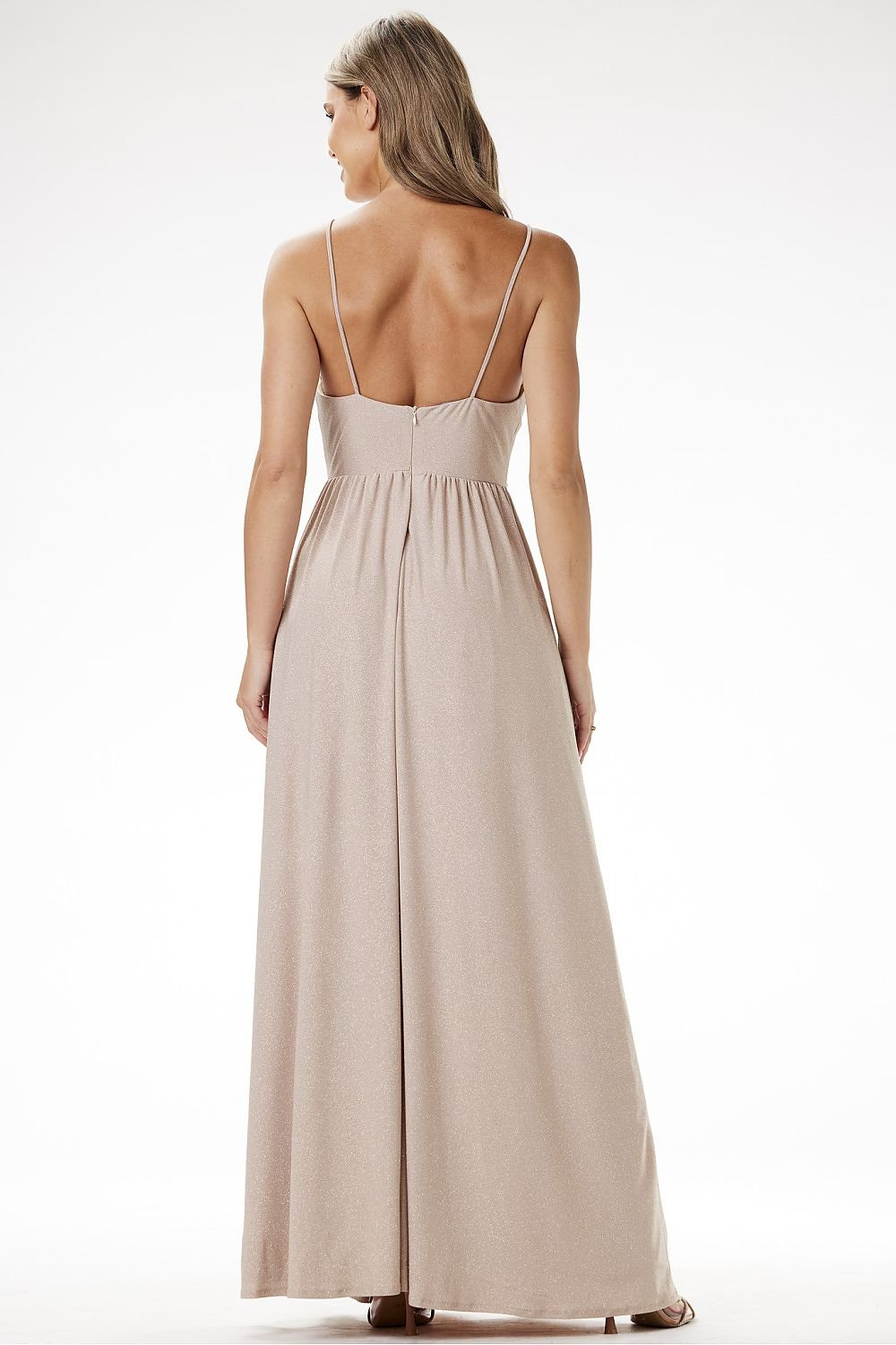 Awama Velour Sequin Evening Maxi Dress with Delicate Straps