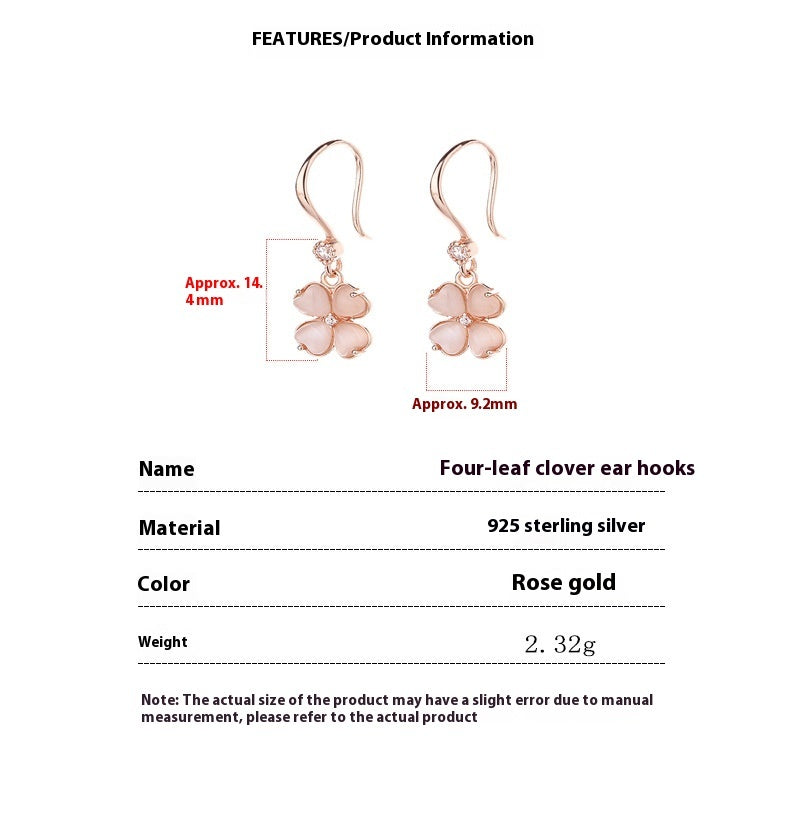 Azalea 925 Sterling Silver Rose Gold Pink Four Leaf Clover Earrings