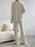Ribbed Knit V-Neck Top and Pants Loungewear Set