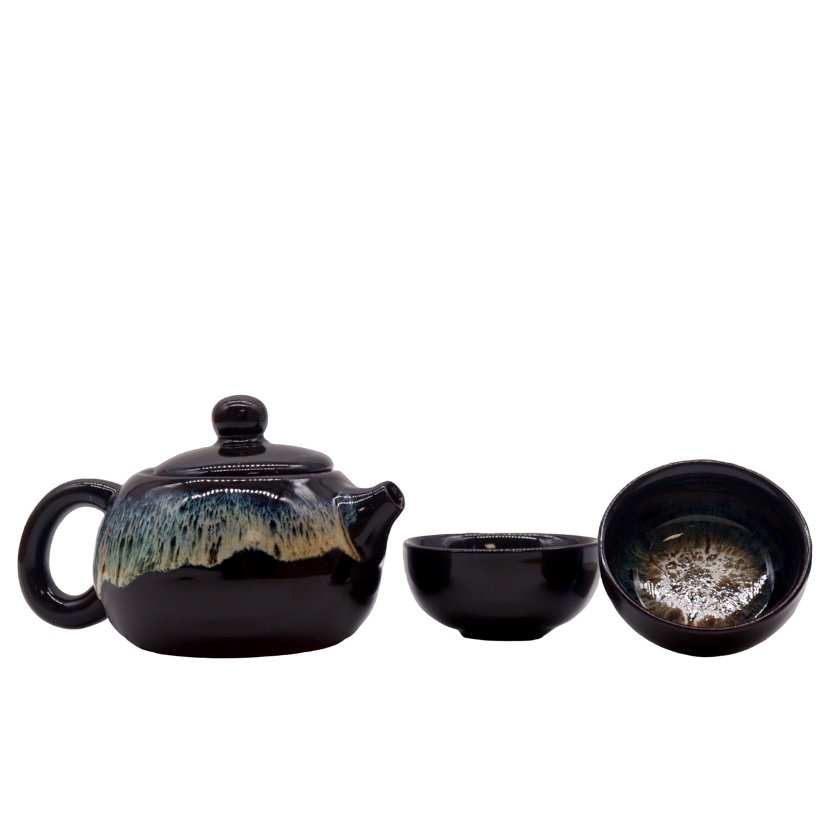 Herbal Black Glaze Teapot Set - Pot & Two Cups