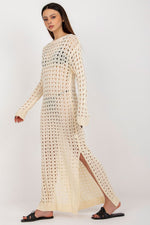 Badu Openwork Long Knit Long-Sleeve Beach Dress with Side Slits