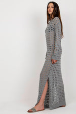 Badu Openwork Long Knit Long-Sleeve Beach Dress with Side Slits