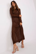 Badu Openwork Long Knit Long-Sleeve Beach Dress with Side Slits