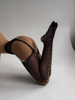 BAIT Black Rhinestone Fishnet Stockings One Size