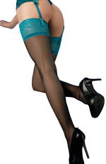Ballerina Hold Ups Black & Deep Turquoise Lace with Centre Seam