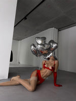 BARBIE Red Waist Cinching Mesh 5 Piece Lingerie Set L