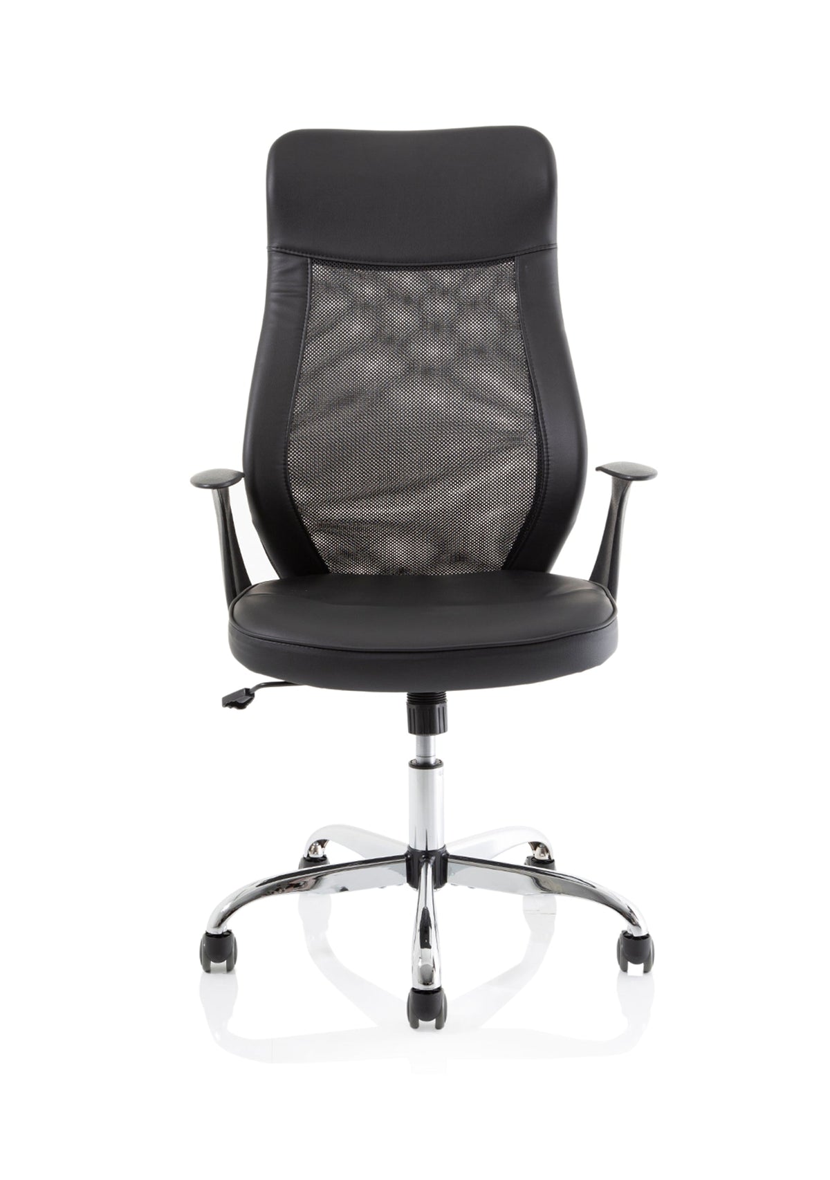 Baye High Mesh Back Task Operator Black Leather Office Chair with Arms Black Leather