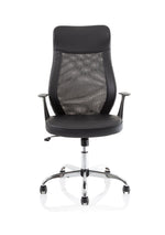 Baye High Mesh Back Task Operator Black Leather Office Chair with Arms Black Leather