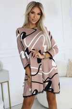 Beige Print Sweater Trapeze Dress | Numoco