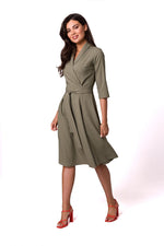 BeWear Envelope Cut Flared Daydress with Shawl Collar and Belt green