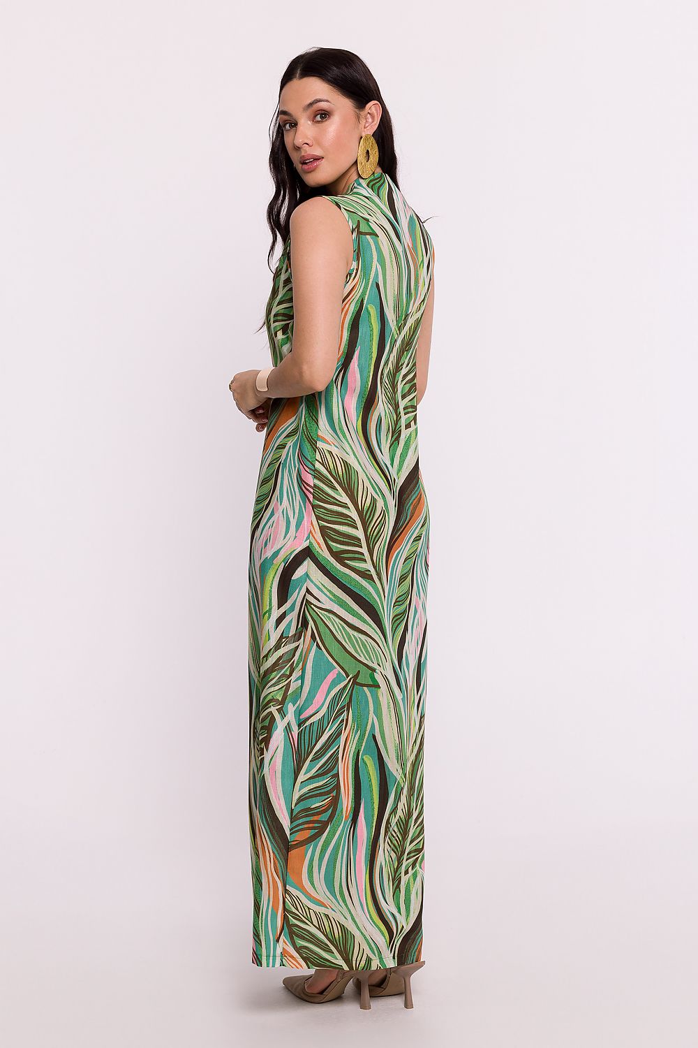 BeWear Sleeveless Maxi Daydress with V-Shaped Neckline and Original Print