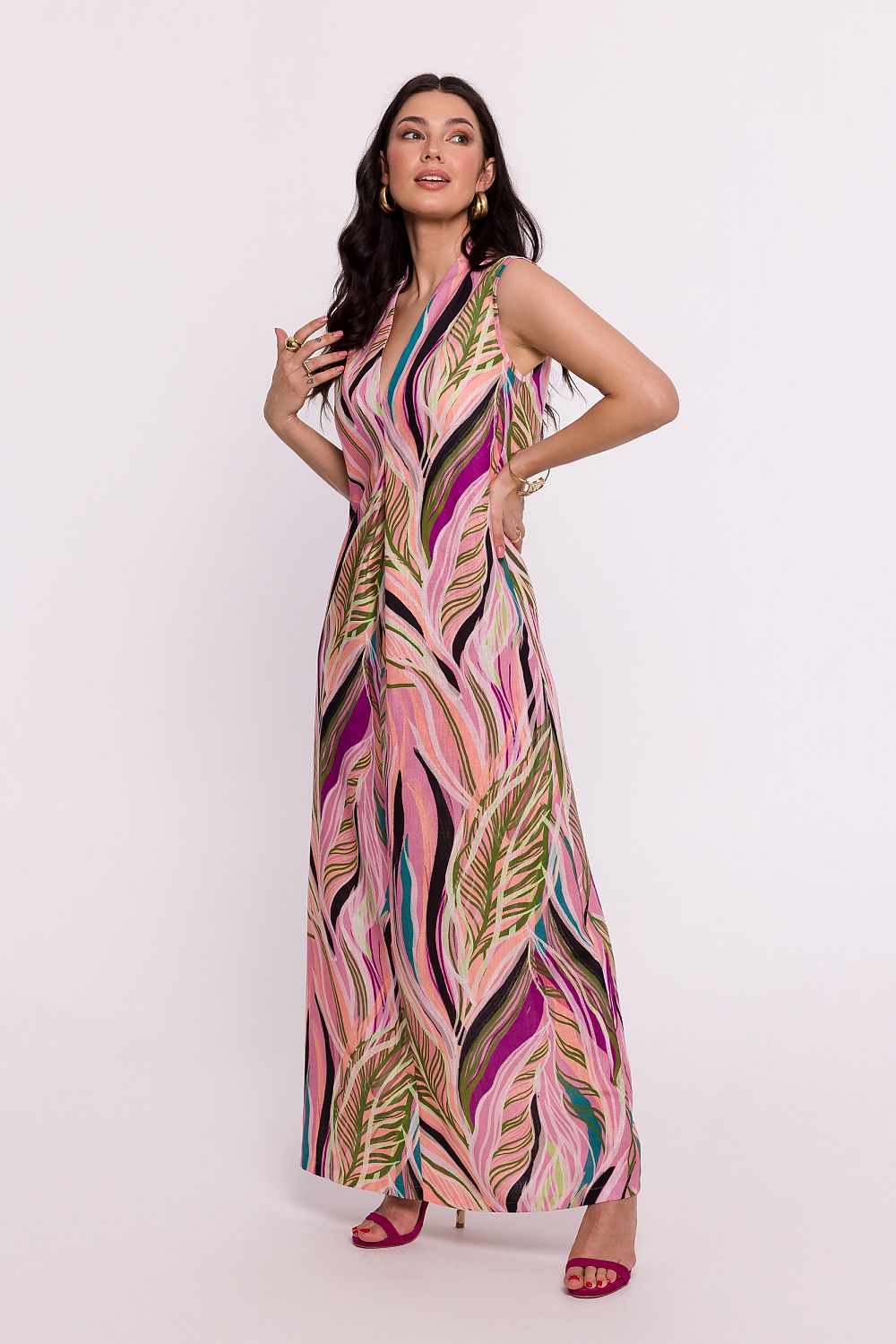 BeWear Sleeveless Maxi Daydress with V-Shaped Neckline and Original Print multicolor 2