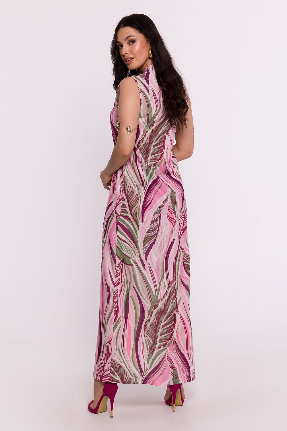 BeWear Sleeveless Maxi Daydress with V-Shaped Neckline and Original Print