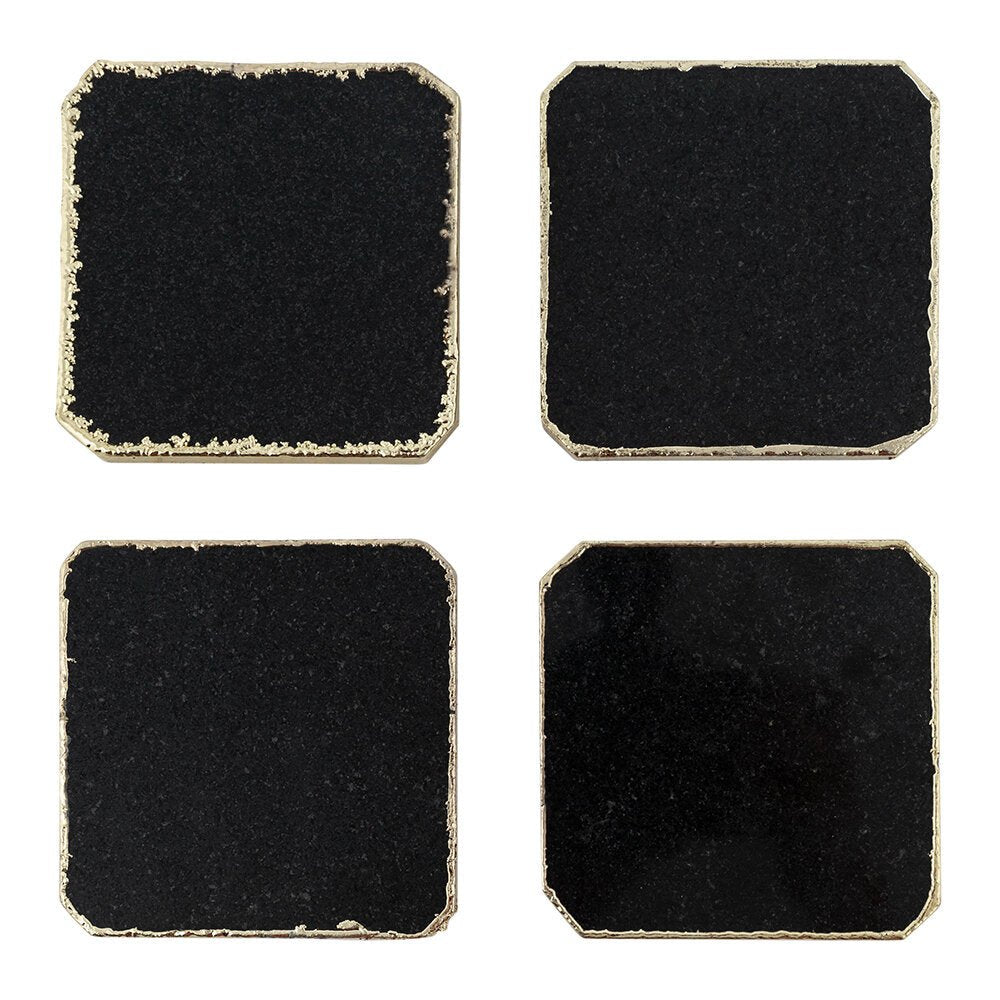 Black Onyx Coaster With Gold Edge (Set of 2)
