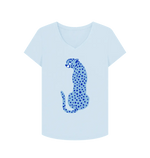Blue Cheetah V Neck T-Shirt Sky Blue