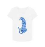 Blue Cheetah V Neck T-Shirt White 8