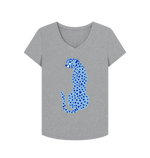 Blue Cheetah V Neck T-Shirt Athletic Grey