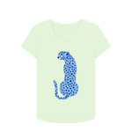 Blue Cheetah V Neck T-Shirt Pastel Green