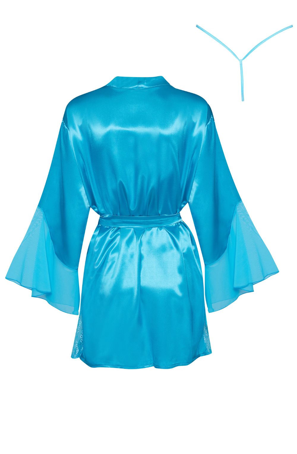 Beauty Night Marlene Satin Flared Sleeve Lace Insert Peignoir Turquoise