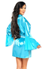 Beauty Night Marlene Satin Flared Sleeve Lace Insert Peignoir Turquoise